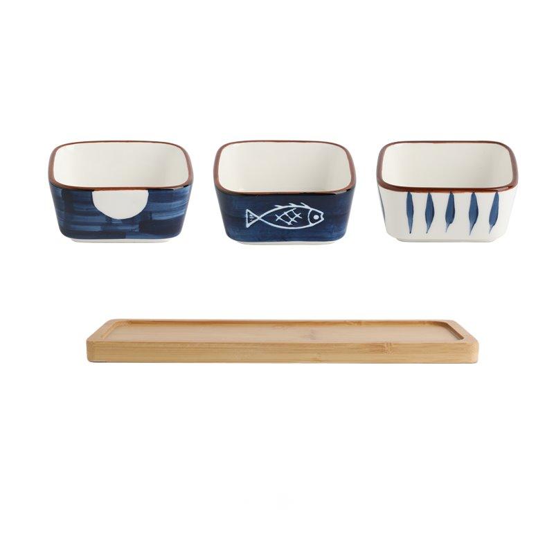Ciotole e Set di ciotole in ceramica con vassoio di legno