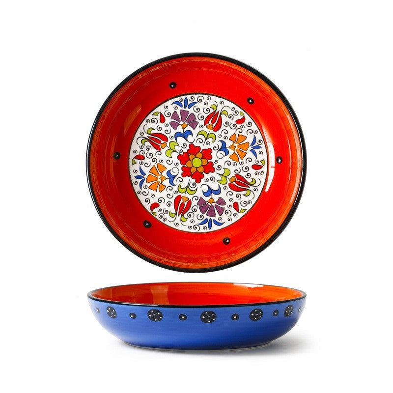 Piatti fondi in ceramica con fiori e disegni coloratissimi