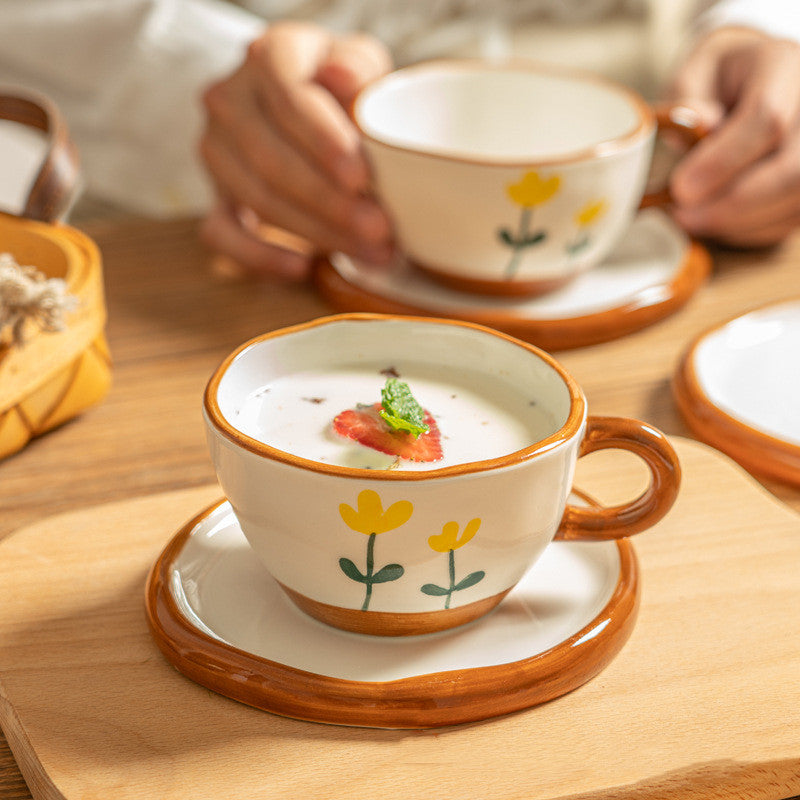 Set tazza con piattino in ceramica "Fiori Gialli"