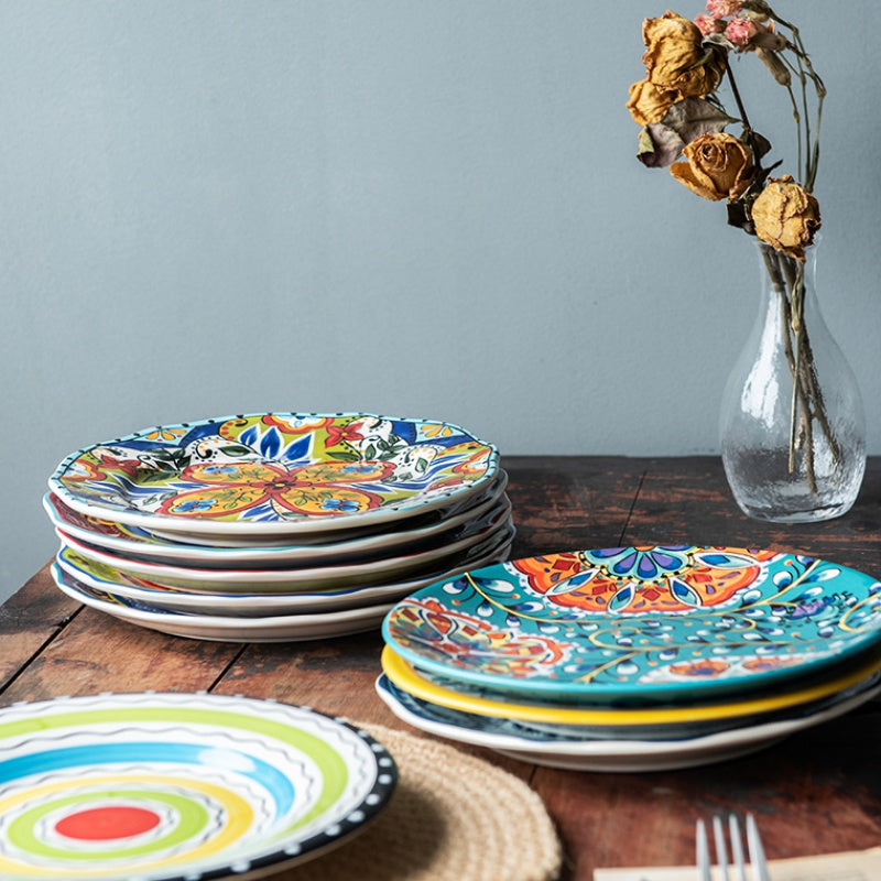 Piatti coloratissimi in ceramica con fiori e forme geometriche –  AllaRicerca Shop