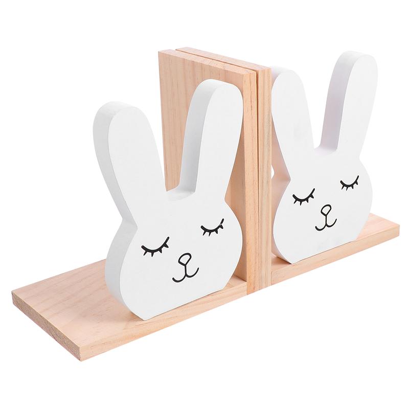 Fermalibri in legno con conigli bianchi
