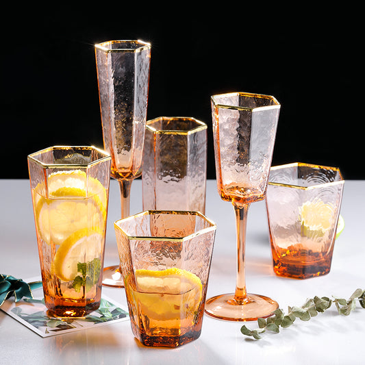 Bicchiere effetto ghiaccio esagonale con o senza bordo dorato