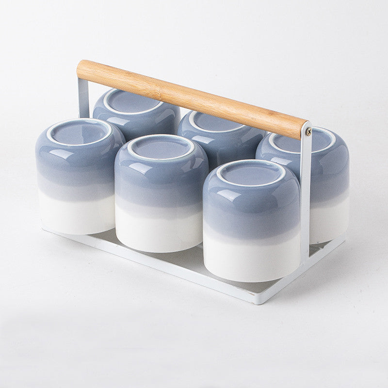 Set tazze con supporto e teiera in porcellana "Sfumature di colore"