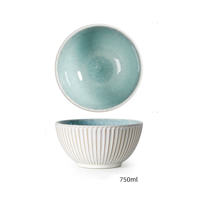 Piatti e ciotole in ceramica color turquoise in ceramica con bordi con rilievi