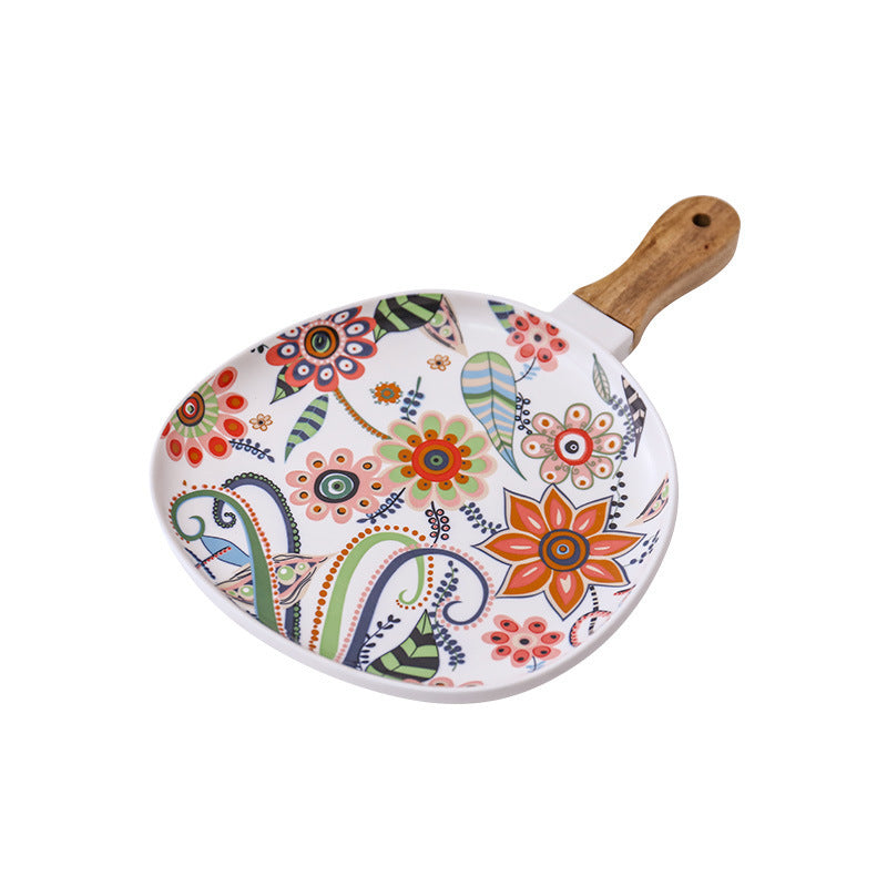 Ciotole e piatti in porcellana con manico di legno "Flowers"