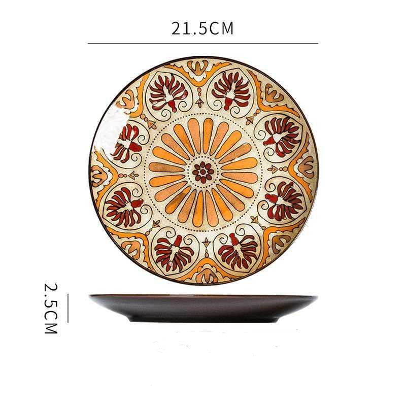 Piatti in ceramica colorati con forme geometriche e fiori dipinti a mano