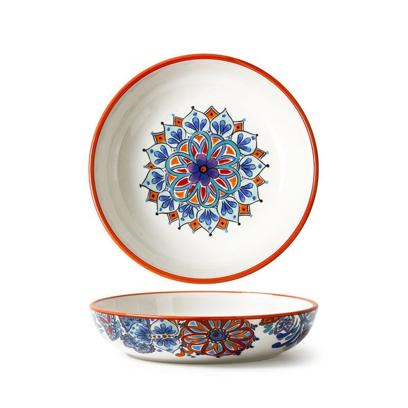 Piatti fondi in ceramica con fiori e disegni coloratissimi