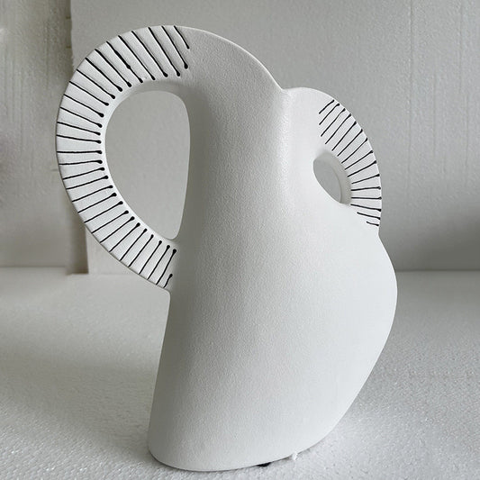 Vaso in ceramica con manici a strisce