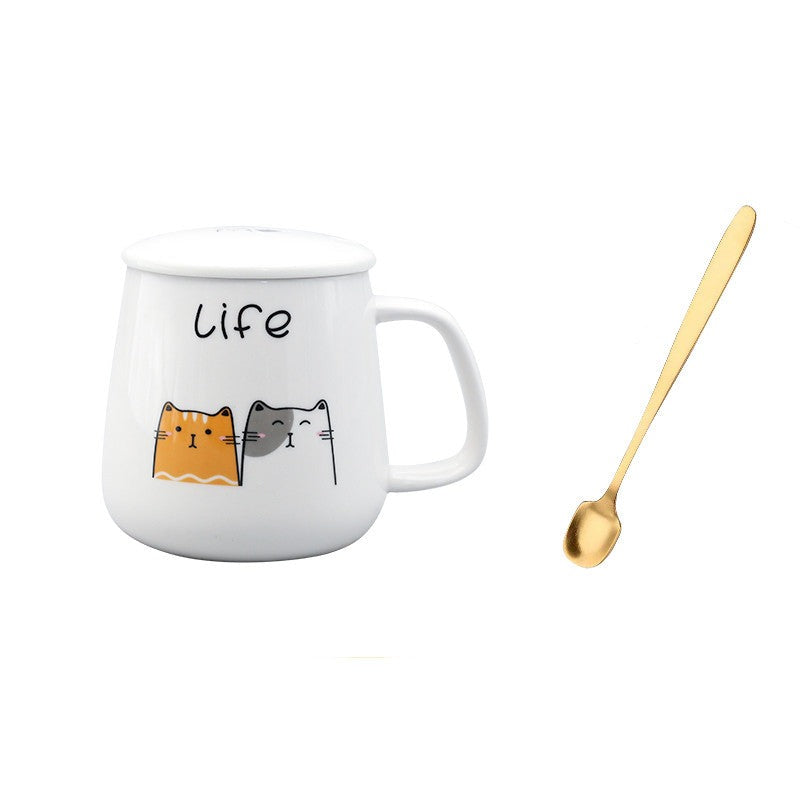 Tazza in ceramica con coperchio e cucchiaino "I gatti sociali"