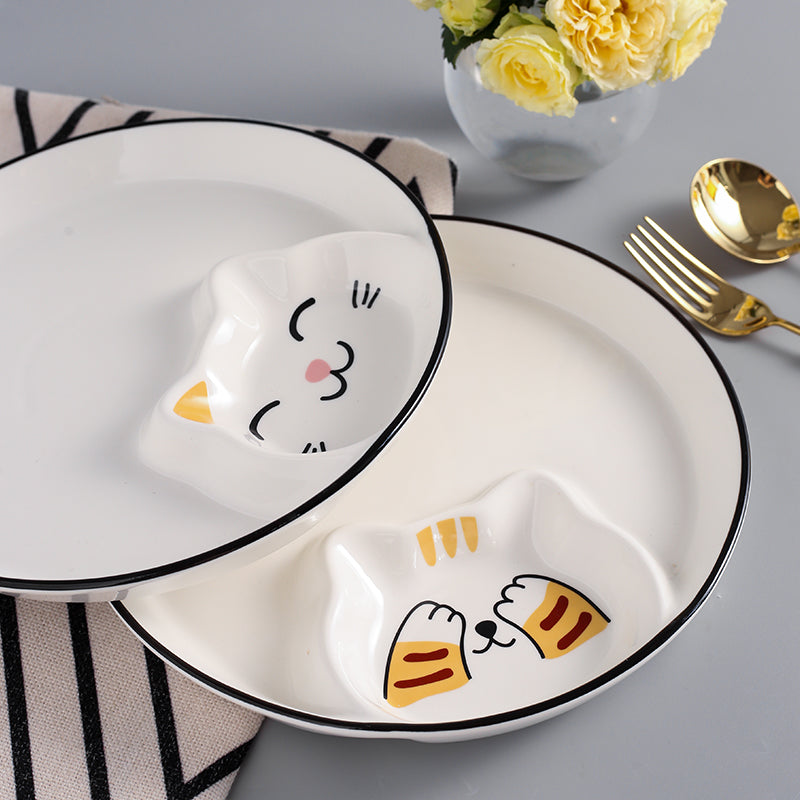 Piatti  in ceramica "I gatti sociali" con divisore