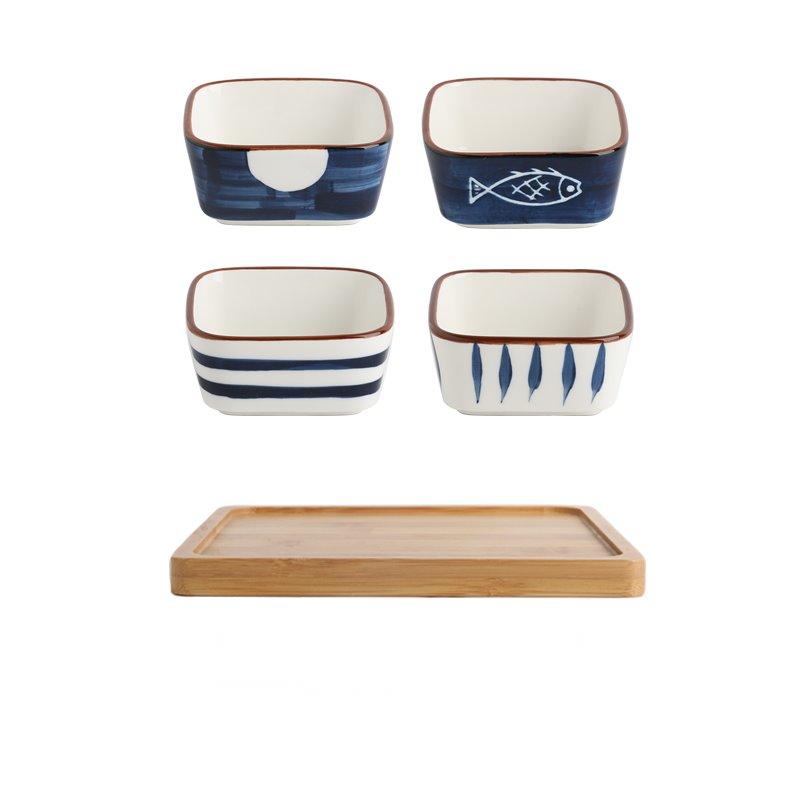 Ciotole e Set di ciotole in ceramica con vassoio di legno