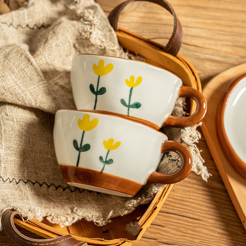 Set tazza con piattino in ceramica "Fiori Gialli"