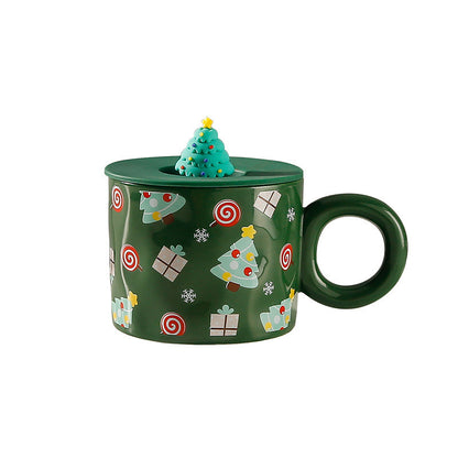 Tazza natalizia in ceramica con coperchio decorato