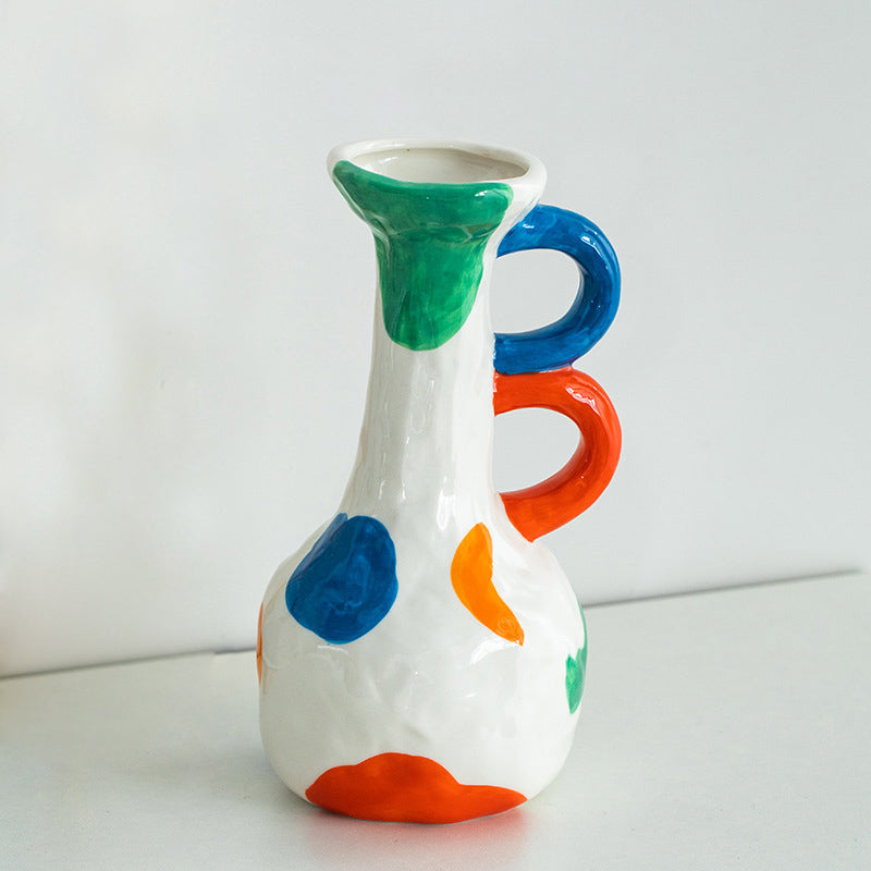 Vaso bianco in ceramica con Forme Colorate