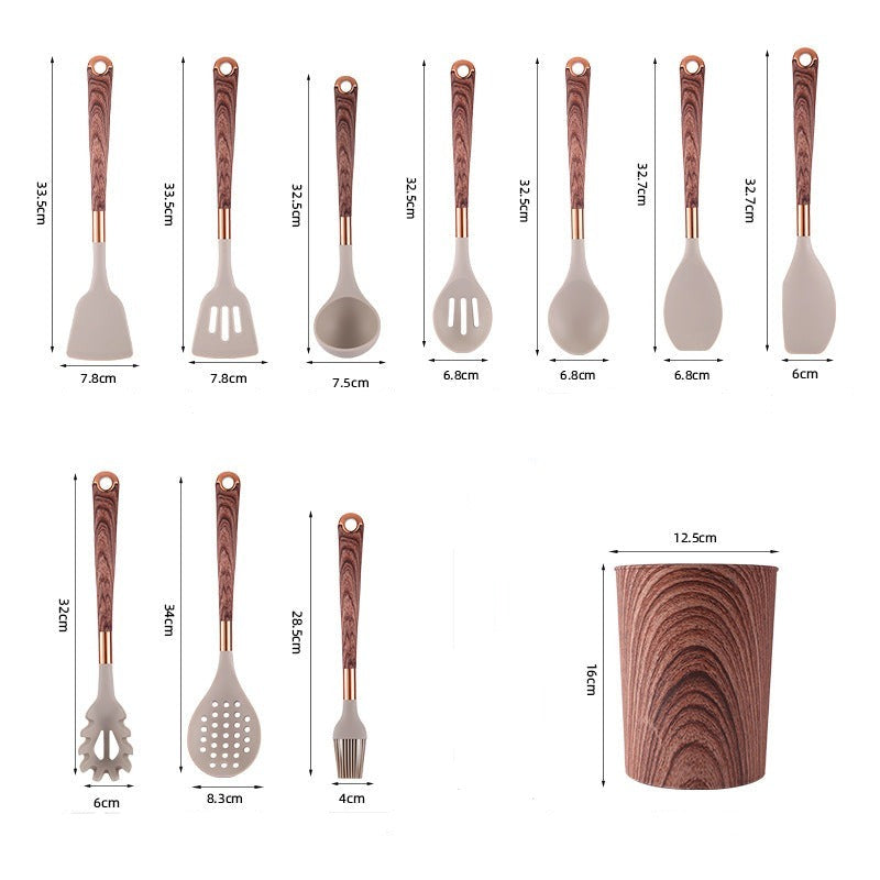 Set utensili in silicone: eleganza e manico effetto legno