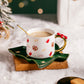 Set tazza con piattino in ceramica e cucchiaino dorato per Natale