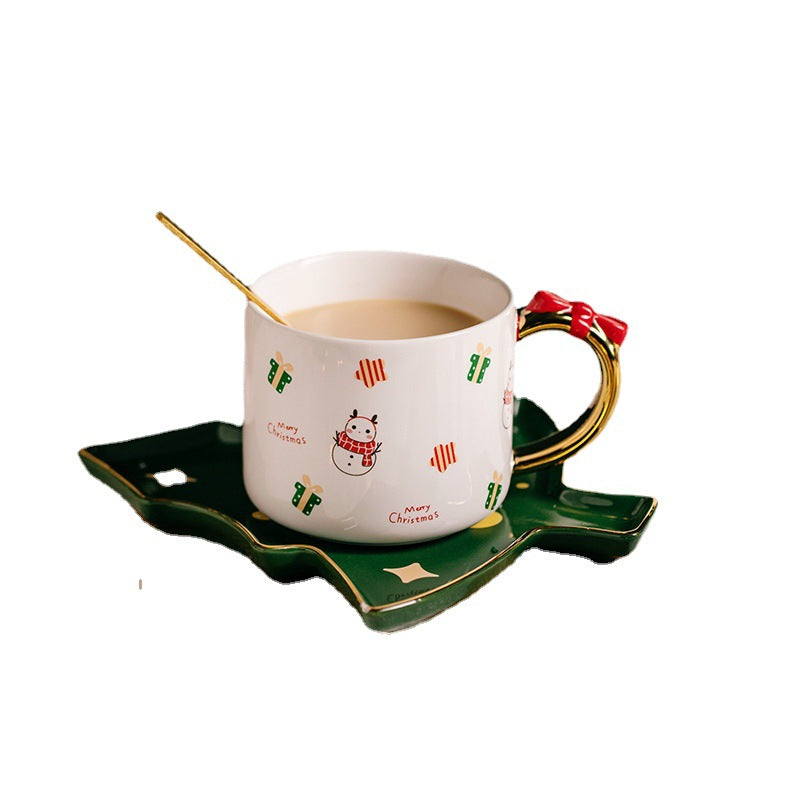 Set tazza con piattino in ceramica e cucchiaino dorato per Natale