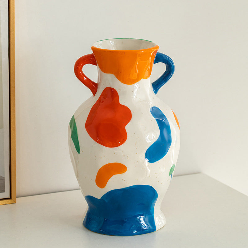 Vaso bianco in ceramica con Forme Colorate