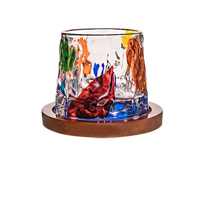 Bicchiere in vetro artigianale con sottobicchiere in legno