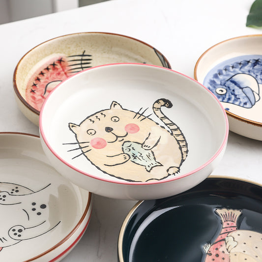 Piatto fondo in ceramica "Gatto con pesce"