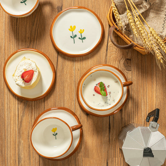 Set tazza con piattino in ceramica "Fiori Gialli"