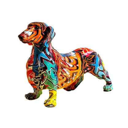 Statuetta di cane bassotto coloratissima