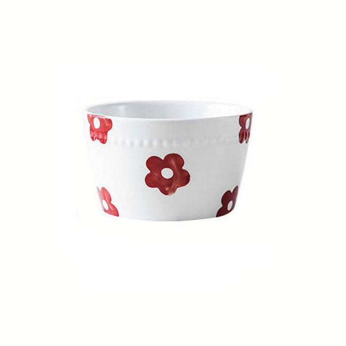 Tazze e Piattini in ceramica con fiori, cuori e linee rosse