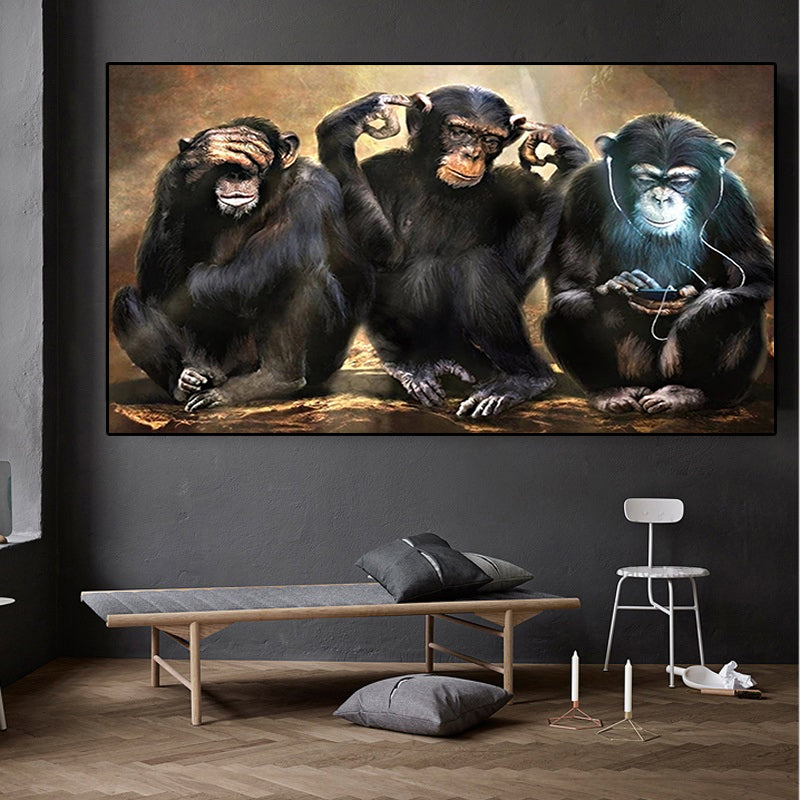 Quadro poster 3 scimmie "non vedo, non sento, ma commento" 