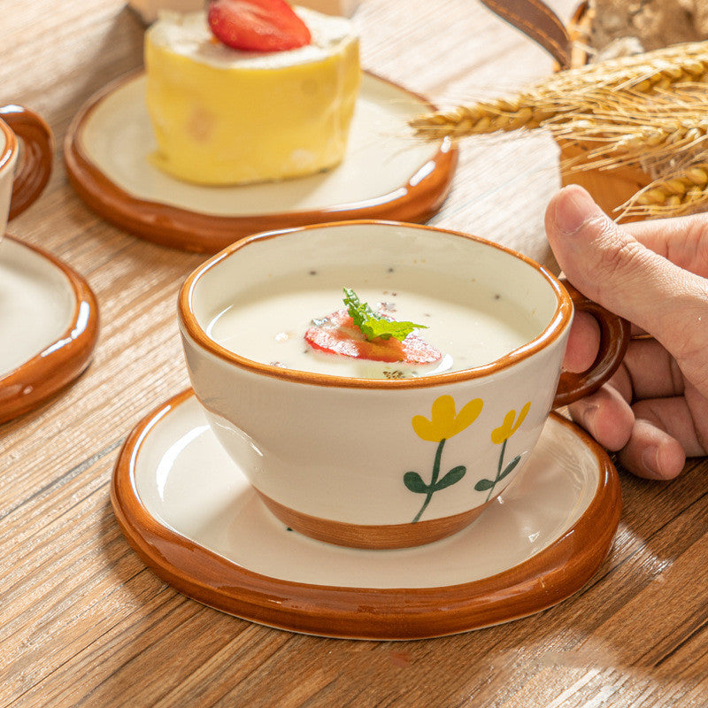 Set tazza con piattino in ceramica "Fiori Gialli"