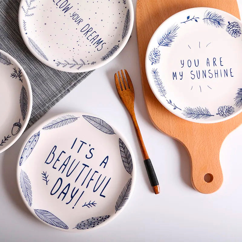 Piatti in ceramica eleganti con messaggi positivi in inglese