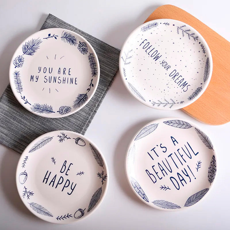 Piatti in ceramica eleganti con messaggi positivi in inglese