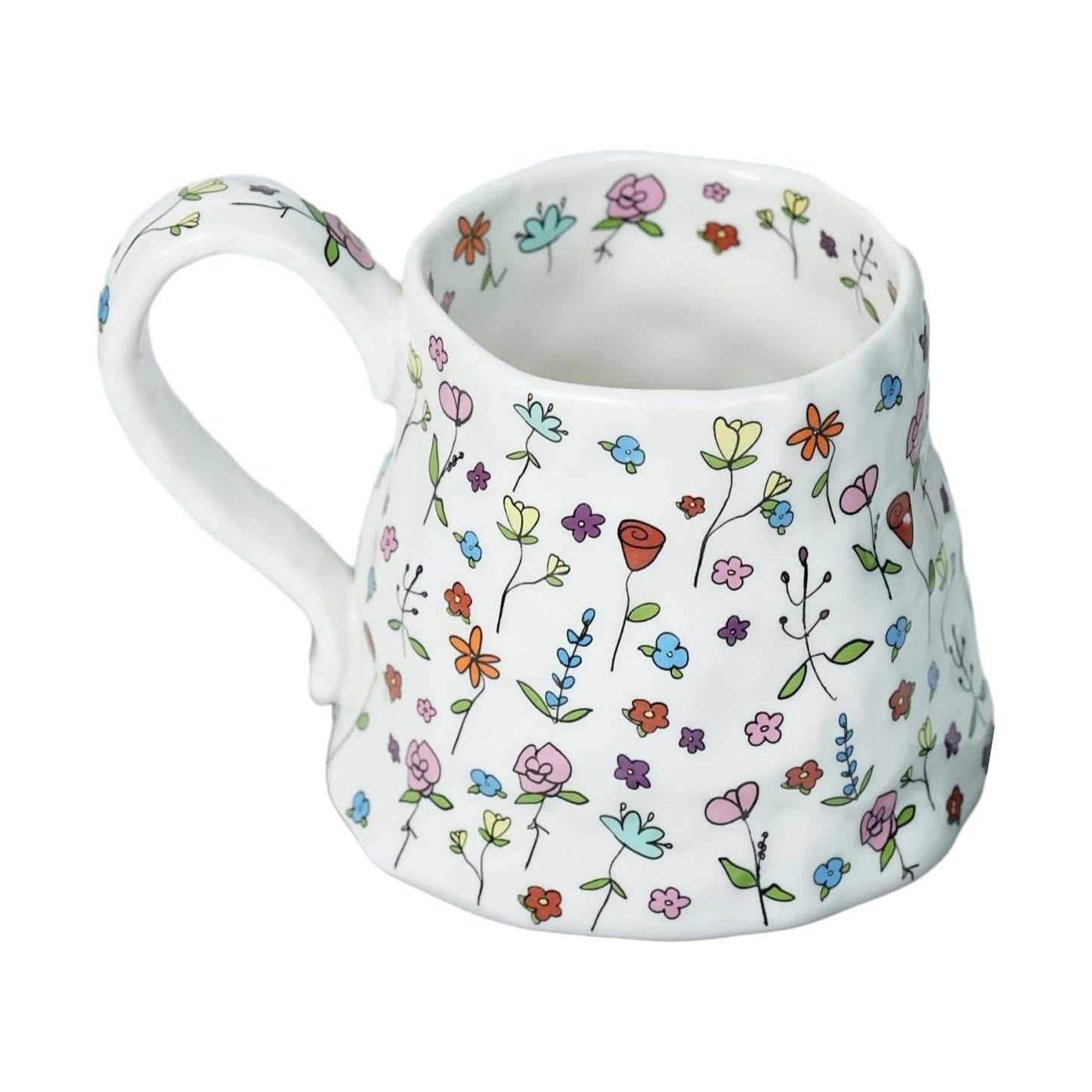 Grande tazza con fiori in ceramica