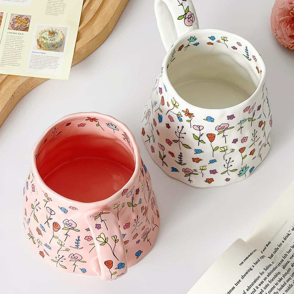 Grande tazza con fiori in ceramica