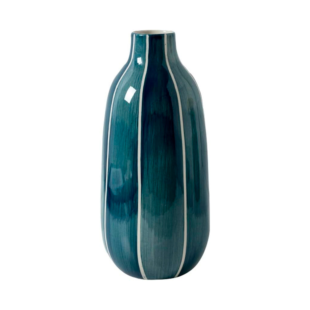 Vaso in ceramica artigianale color verde acqua con strisce bianche