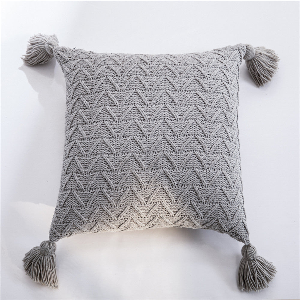 Fodera per cuscino stile nordico modello a maglia con pompon