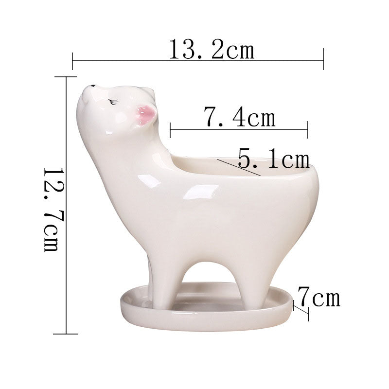 Microvaso in ceramica a forma di gatto viziato con piattino