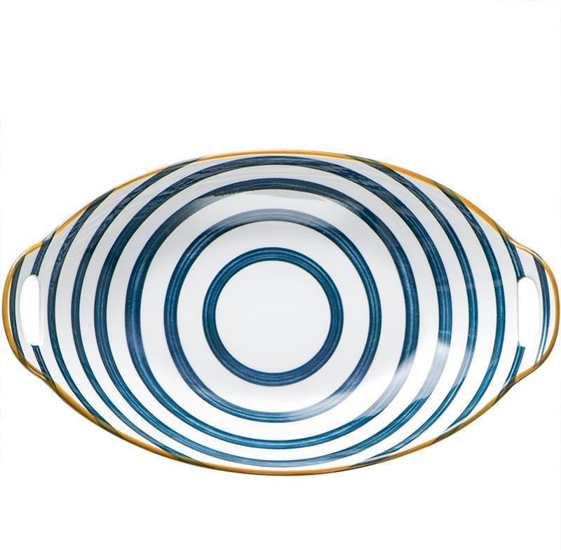 Piato in ceramica da portata ovale con maniglie laterali