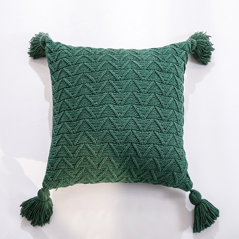 Fodera per cuscino stile nordico modello a maglia con pompon