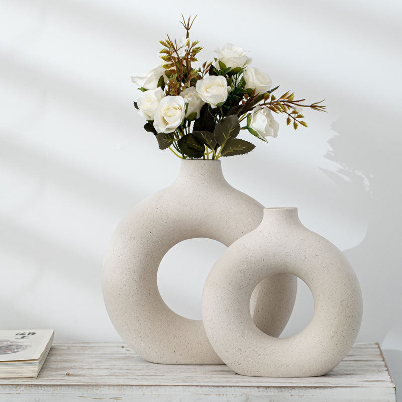 Vaso in ceramica circolare a forma di ciambella stile nordico per ambienti interni