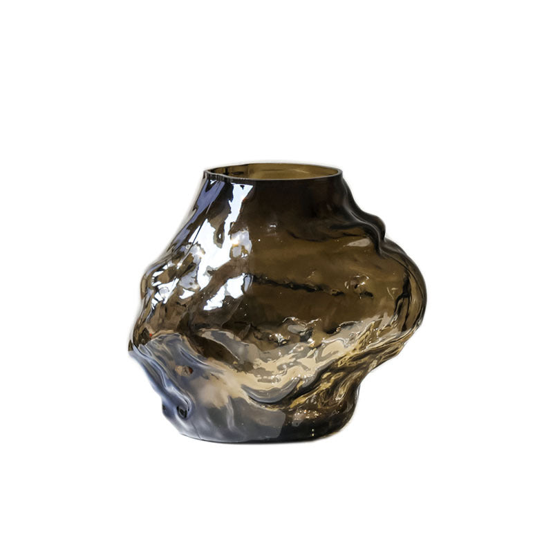 Vaso trasparente in vetro color marone stile astratto