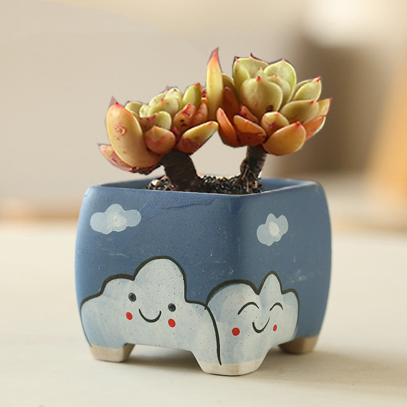 Vasi di ceramica per piante grasse per ambienti interni con nuvolette divertenti