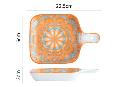 Teglia rettangolare in ceramica con manico design Mandala
